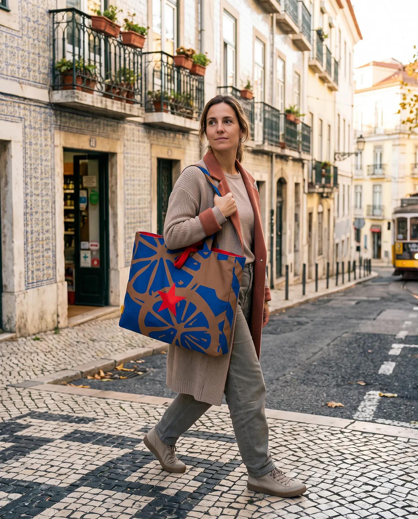 Sasha shopper | Frutas | Laranja | Azul castanho 2