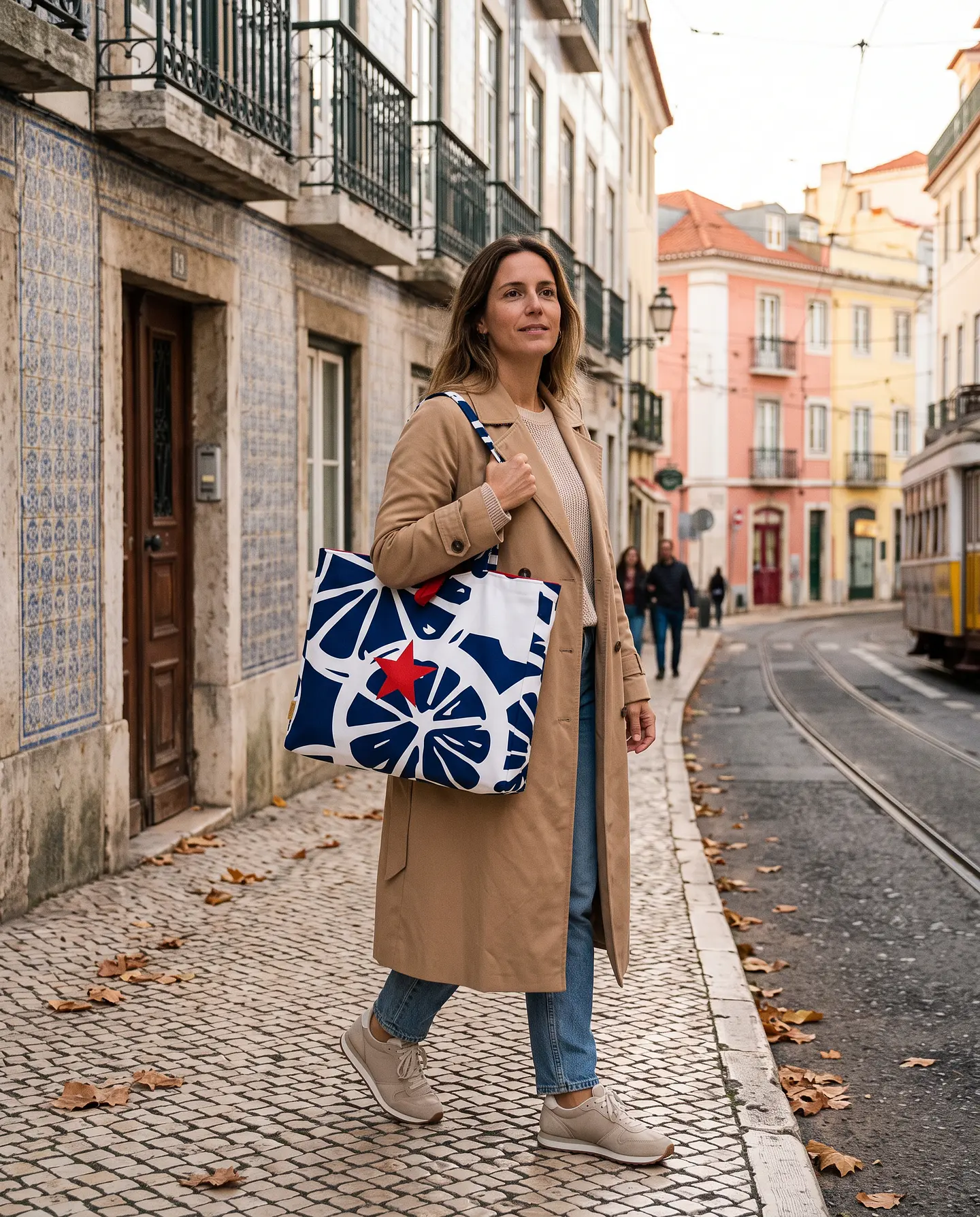Sasha shopper | Frutas | Laranja | Azul escuro 1