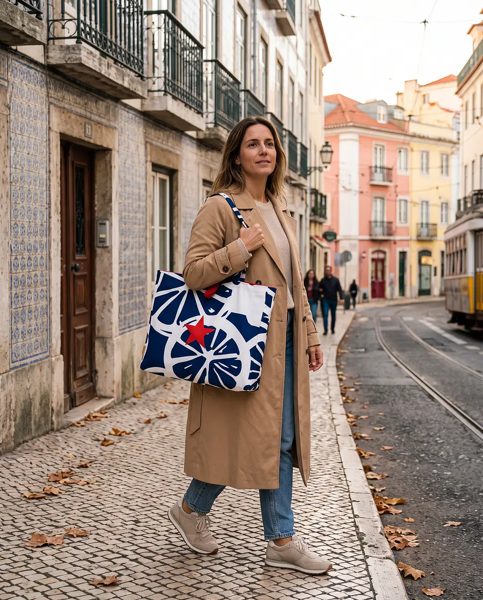 Sasha shopper | Frutas | Laranja | Azul escuro 1
