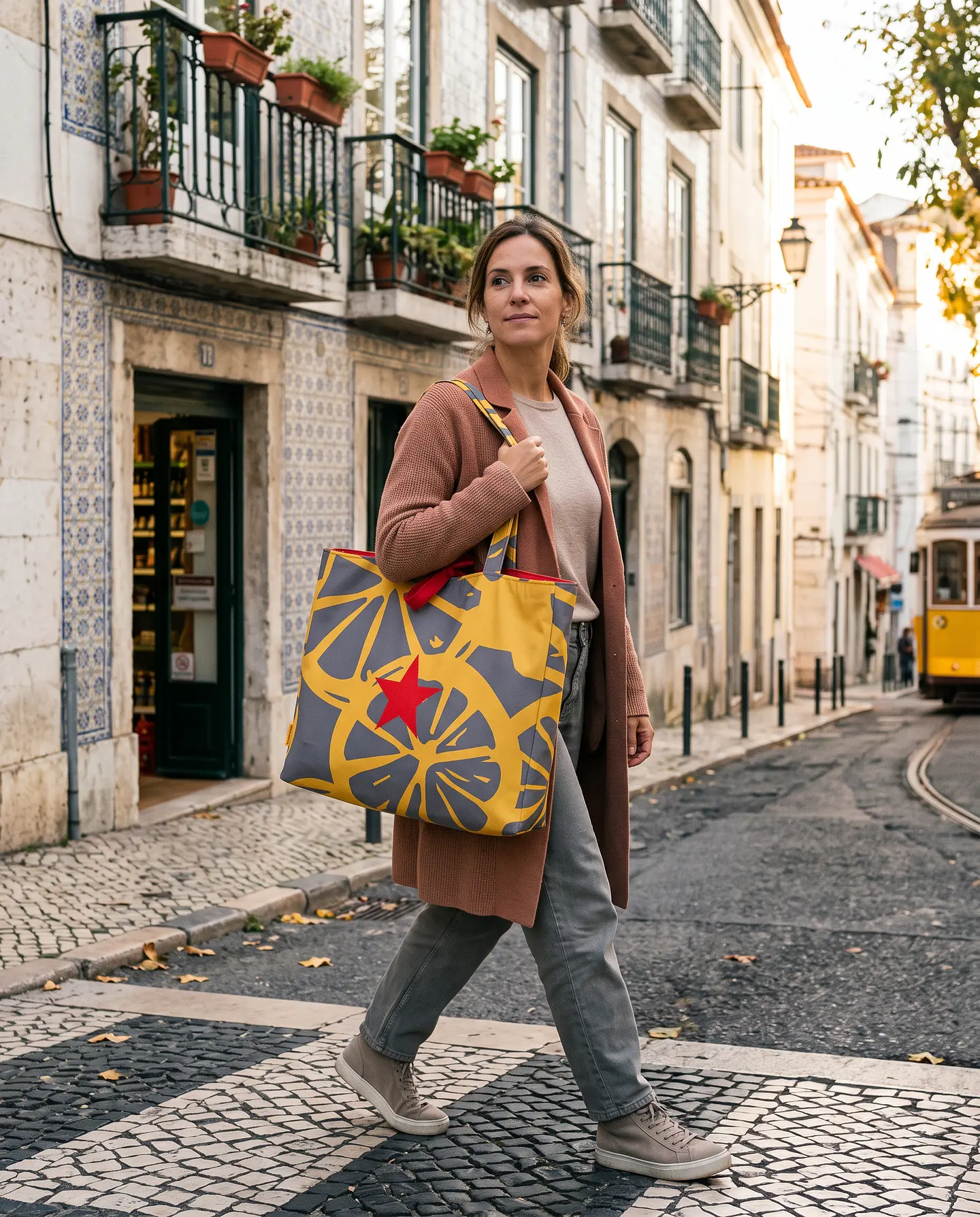 Sasha shopper | Frutas | Laranja | Cinza amarelo 2