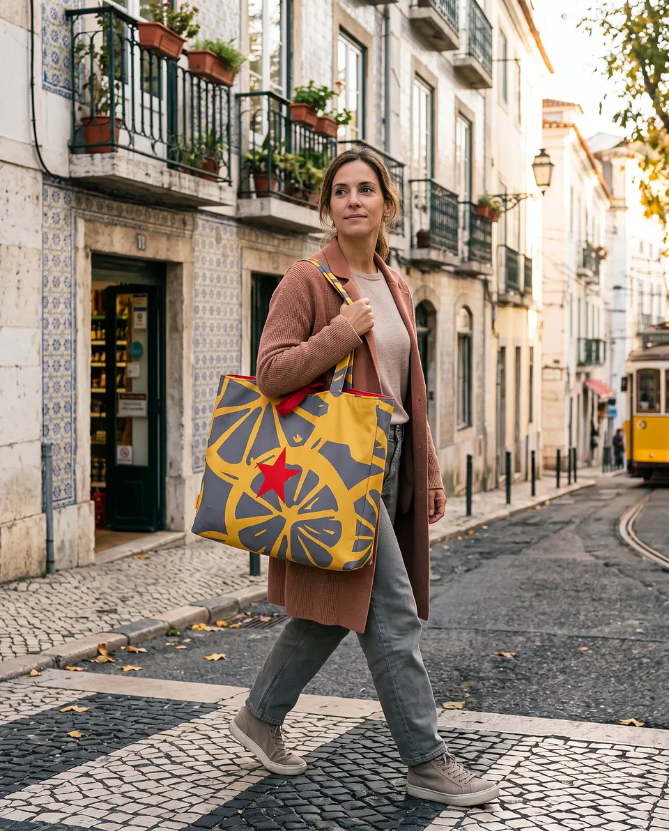 Sasha shopper | Frutas | Laranja | Cinza amarelo 2