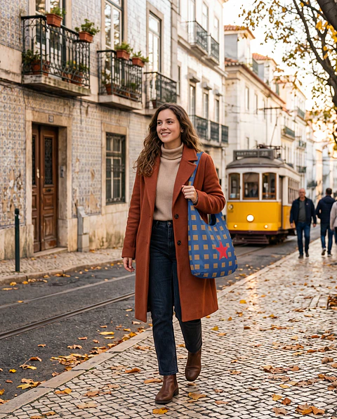 Bianca bag | Quadrados | Azul e castanho