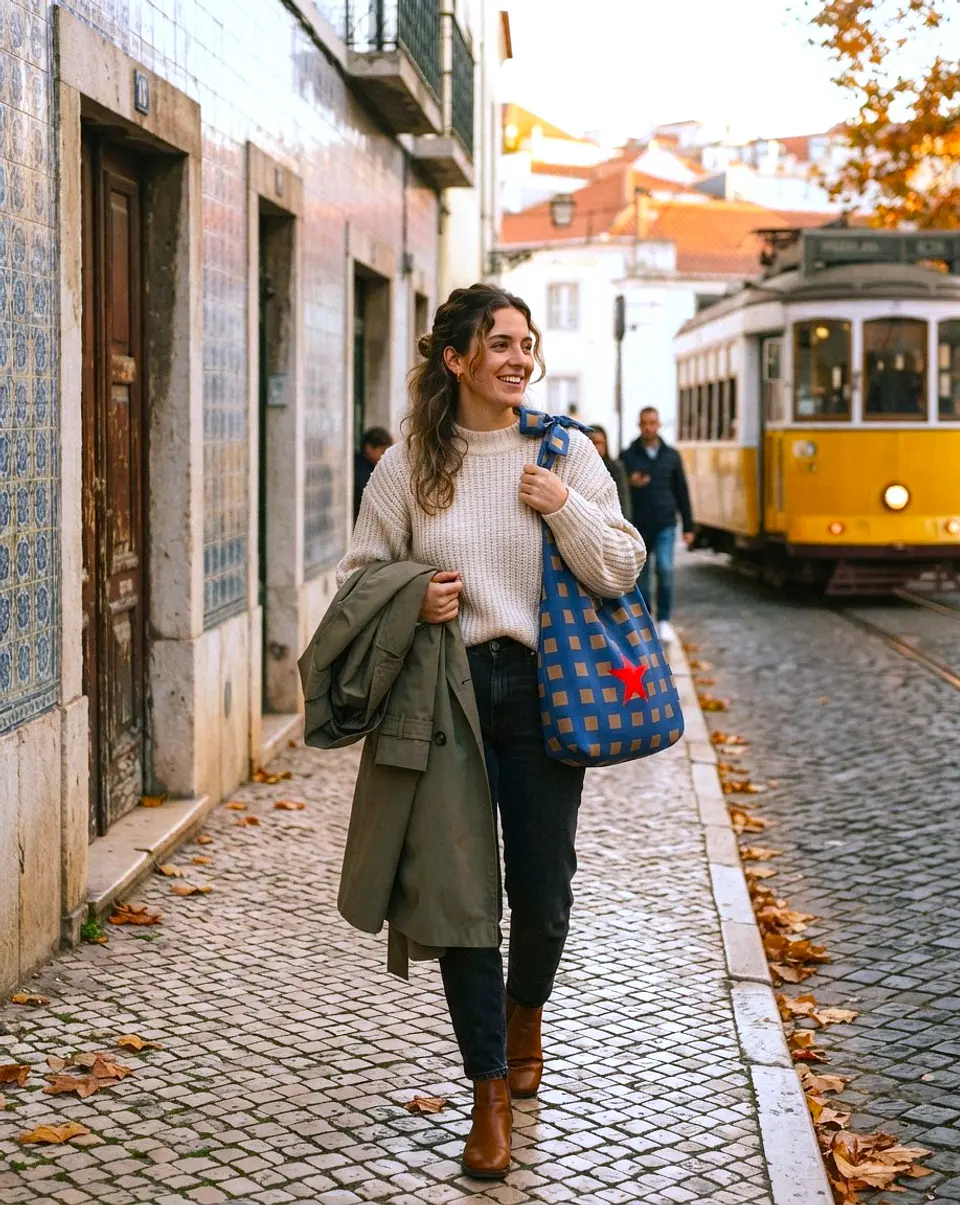 Lola bag | Quadrados | Azul e castanho 1