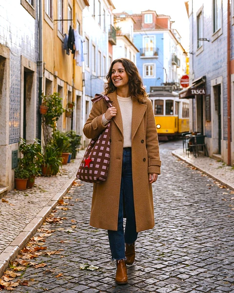 Lola bag | Quadrados | Castanho rosa