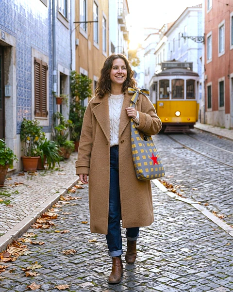Lola bag | Quadrados | Cinza e amarelo