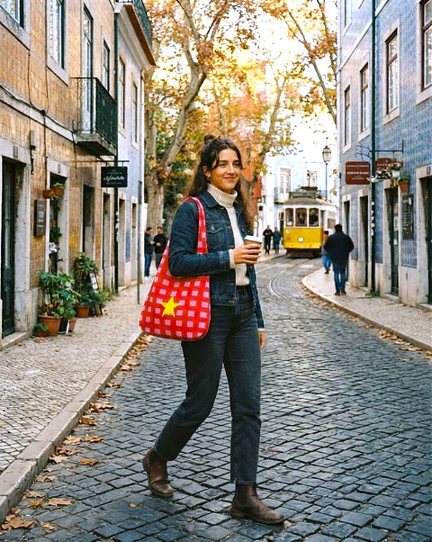 Lola bag | Quadrados | Vermelho e rosa