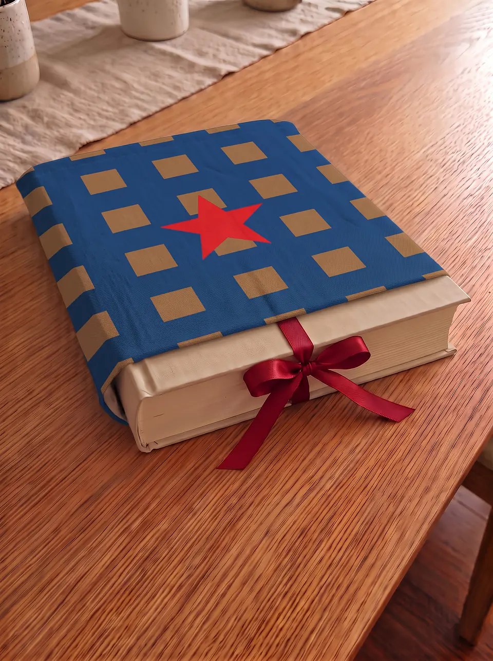 Bolsa livros e e-book | Quadrados | Azul e castanho 4