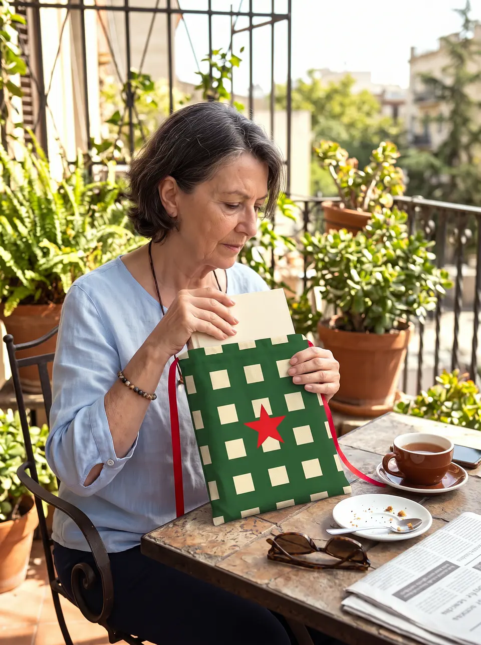 Bolsa livros e e-book | Quadrados | Verde e creme 2