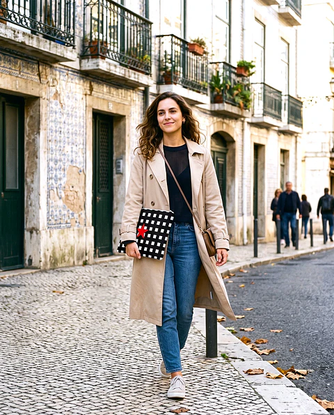 Bolsa portátil | Quadrados | Preto e branco