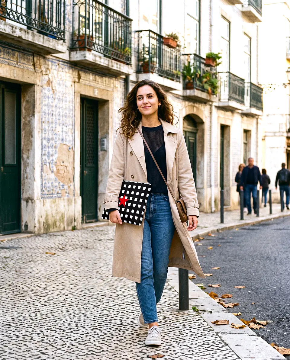 Bolsa portátil | Quadrados | Preto e branco 1