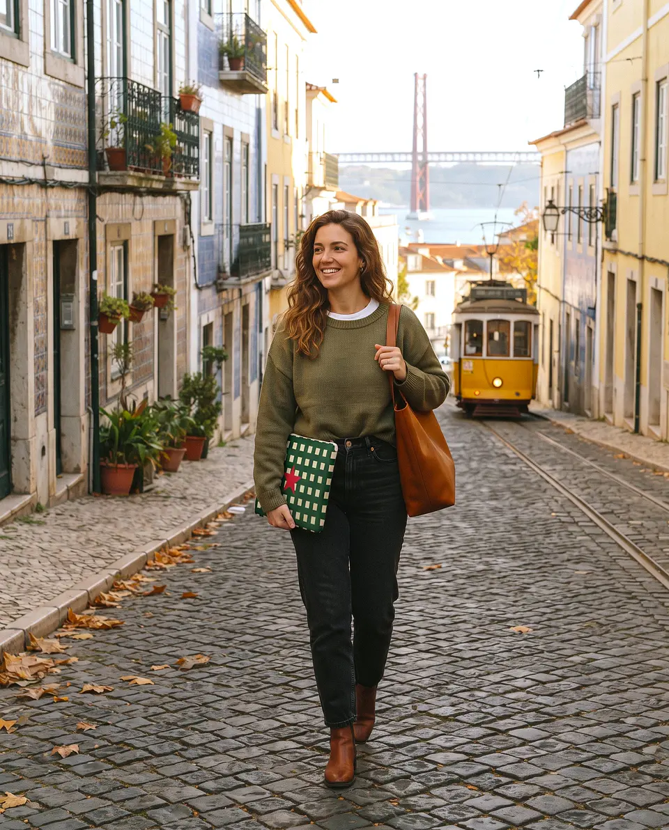 Bolsa portátil | Quadrados | Verde e creme 1