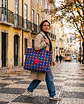 Sasha shopper | Quadrados | Azul castanho - thumbnail 1