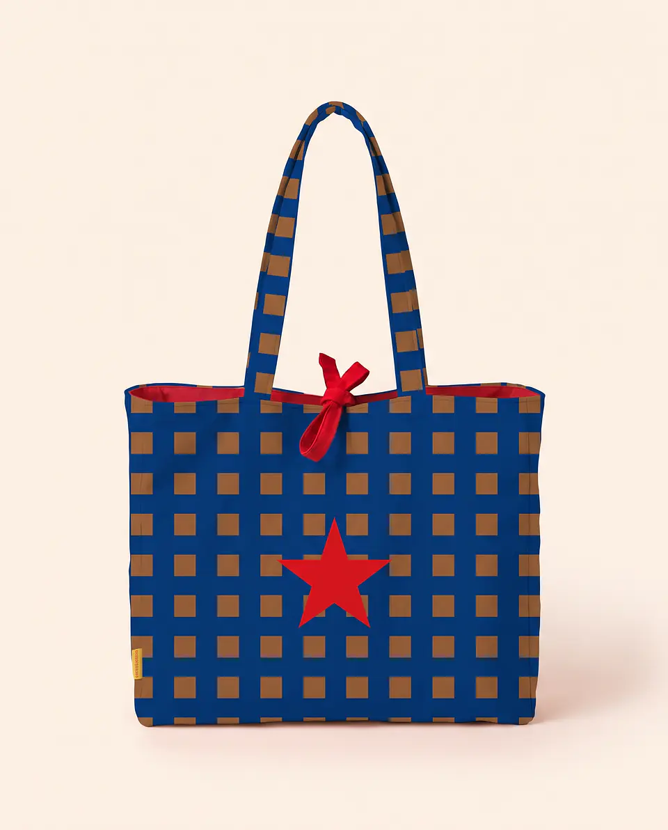Sasha shopper | Quadrados | Azul castanho 2