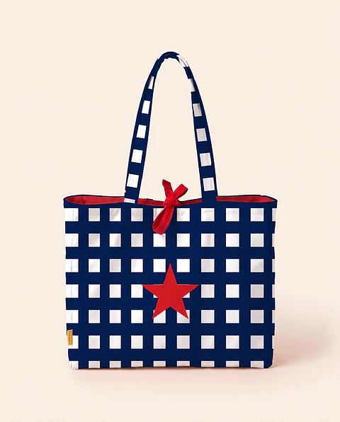 Sasha shopper | Quadrados | Azul escuro