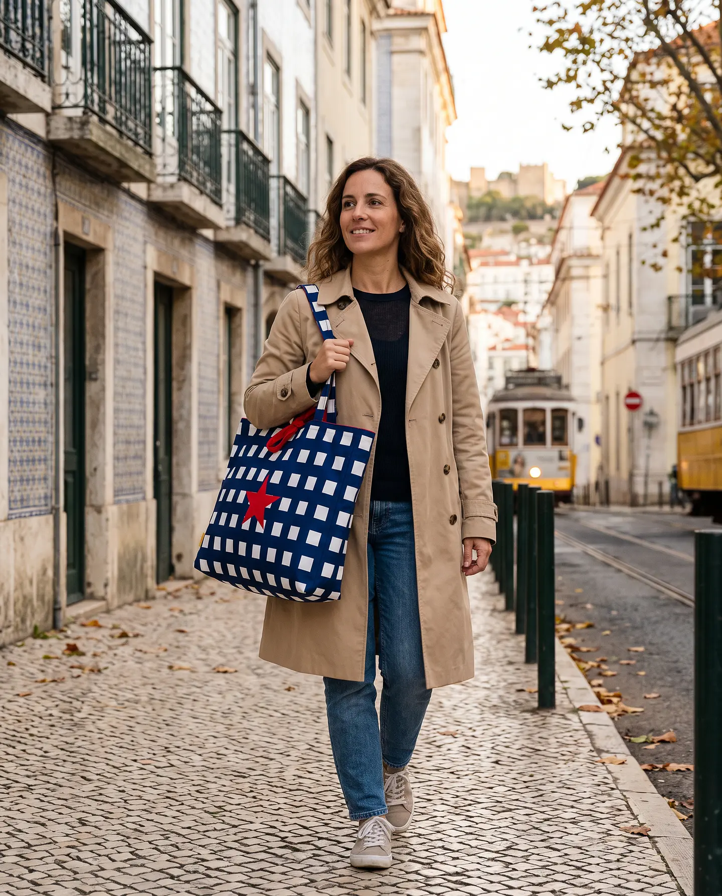 Sasha shopper | Quadrados | Azul escuro 2
