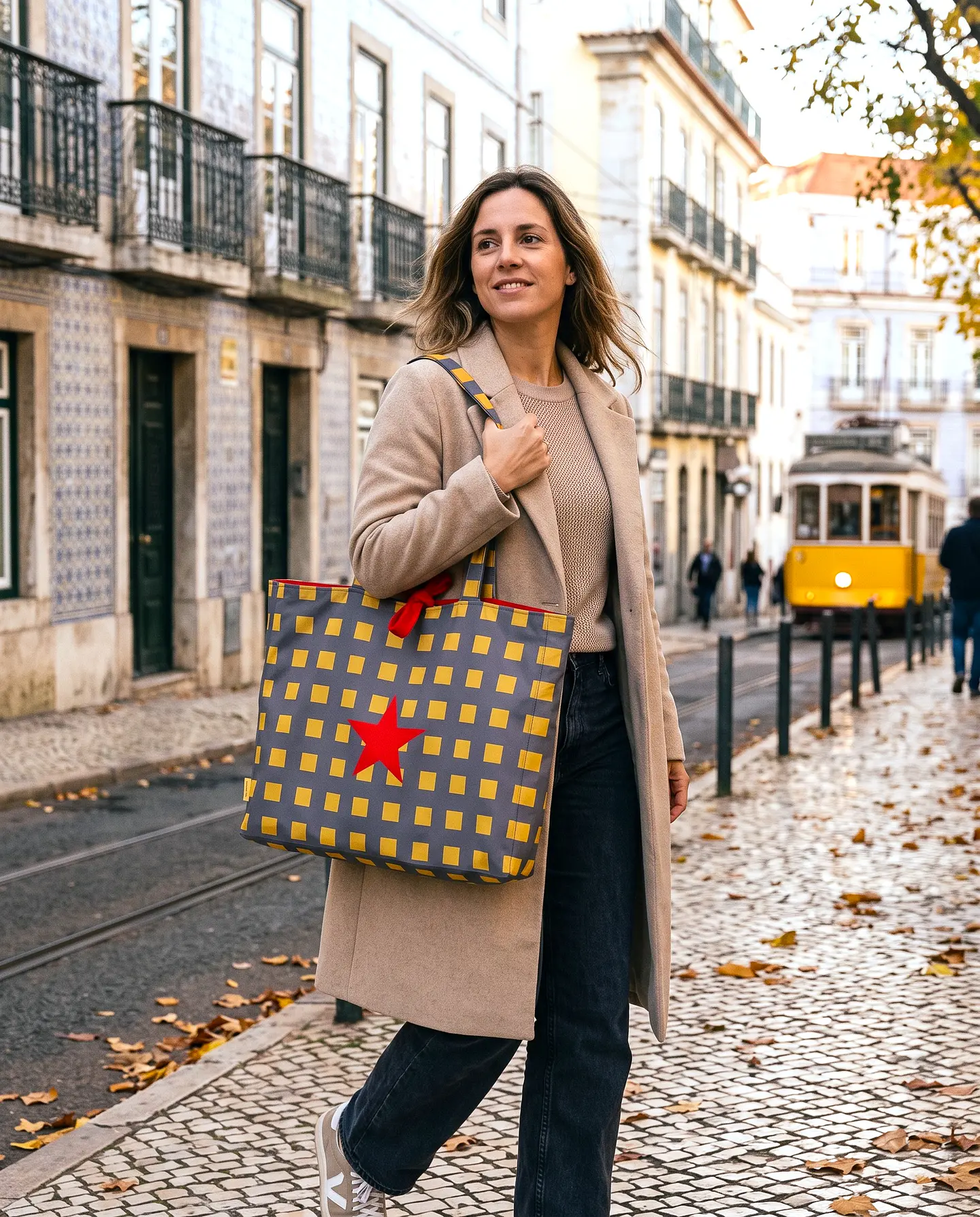 Sasha shopper | Quadrados | Cinza e amarelo 1