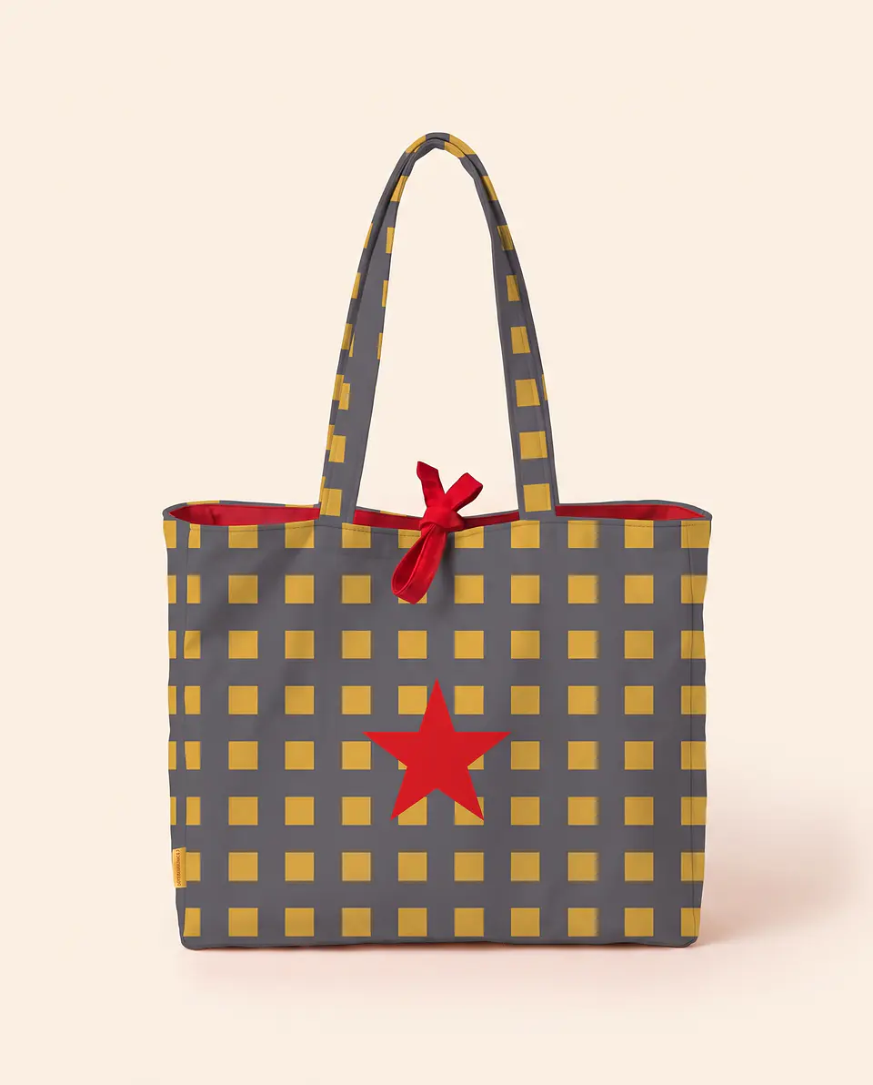 Sasha shopper | Quadrados | Cinza e amarelo 2