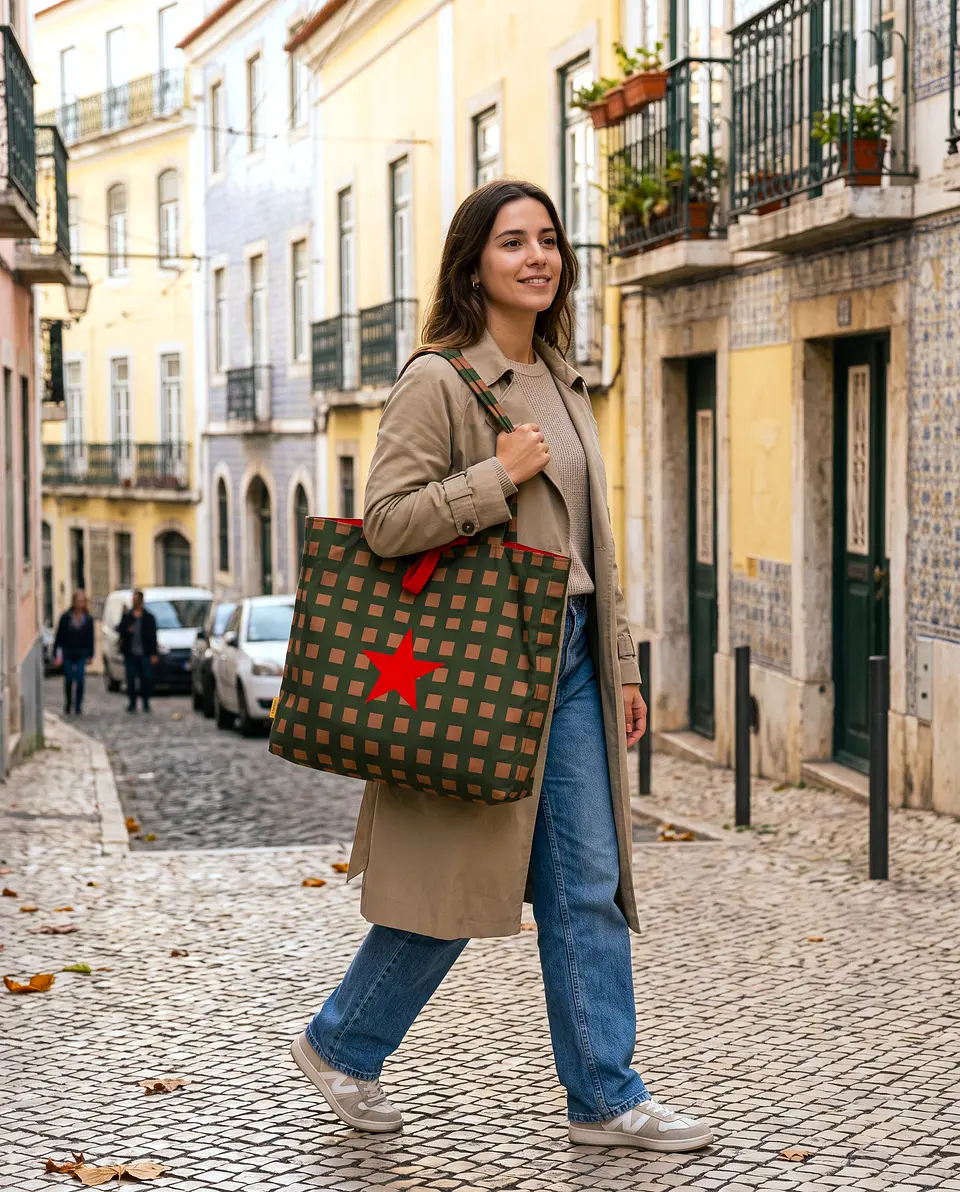 Sasha shopper | Quadrados | Verde e castanho 2