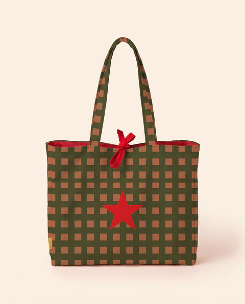 Sasha shopper | Quadrados | Verde e castanho