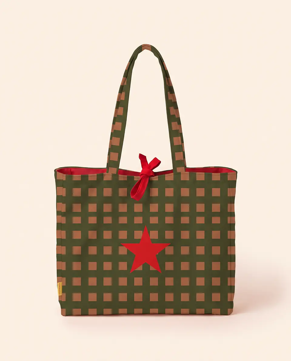 Sasha shopper | Quadrados | Verde e castanho 1