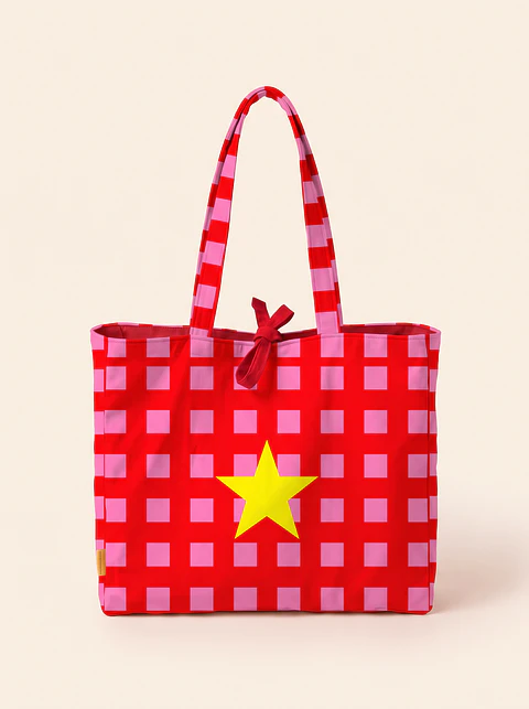 Sasha shopper | Quadrados | Vermelho e rosa
