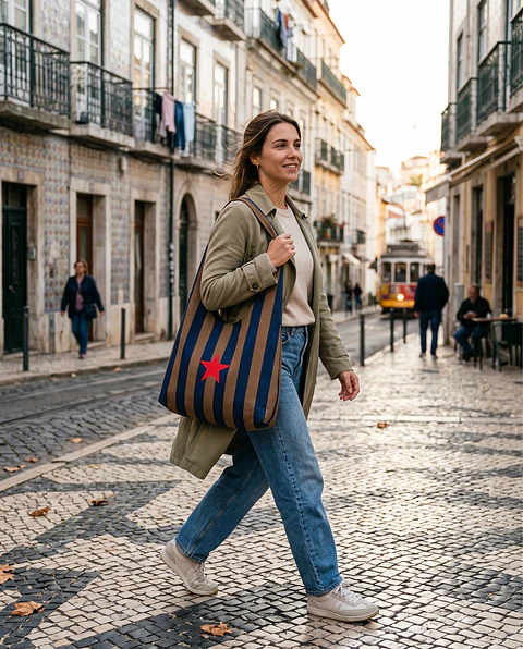 Bianca bag | Riscas | Horizontais | Azul e castanho