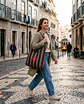 Bianca bag | Riscas | Horizontais | Azul e castanho - Thumbnail 1