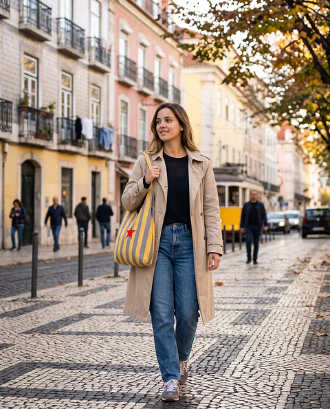 Bianca bag | Riscas | Horizontais | Cinza e amarelo