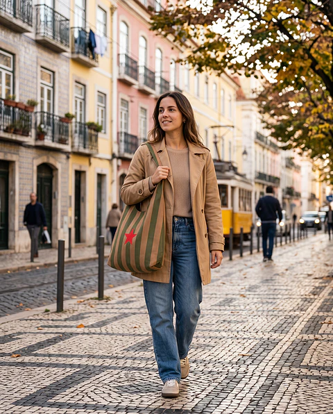 Bianca bag | Riscas | Horizontais | Verde e castanho