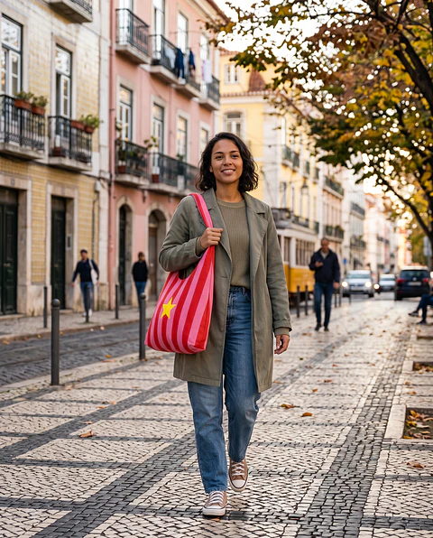 Bianca bag | Riscas | Horizontais | Vermelho e rosa