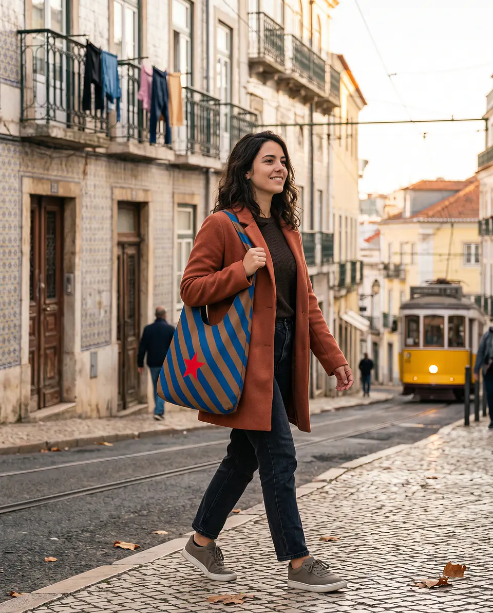 Bianca bag | Riscas | Diagonais | Azul e castanho 2