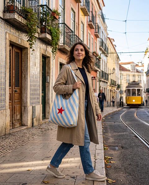 Bianca bag | Riscas | Diagonais | Azul e castanho - COPIE
