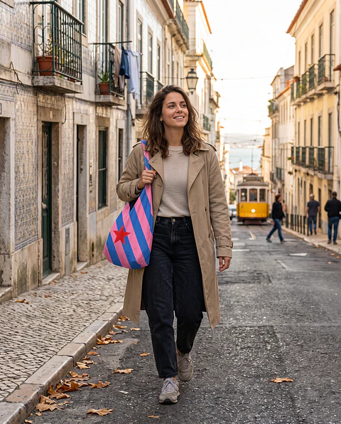 Bianca bag | Riscas | Diagonais | Azul rosa