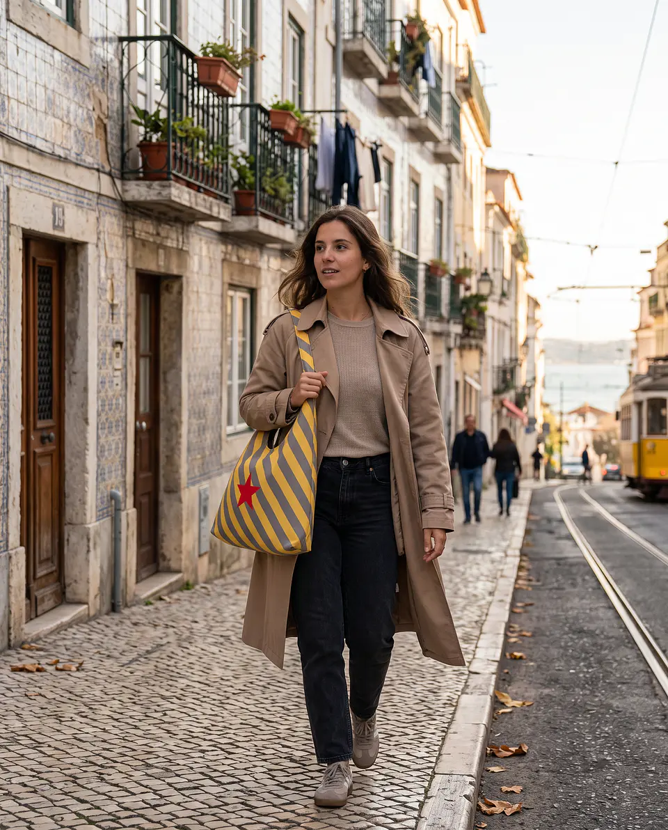Bianca bag | Riscas | Diagonais | Cinza e amarelo 2