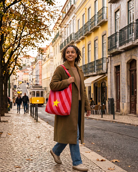 Bianca bag | Riscas | Diagonais | Vermelho e rosa