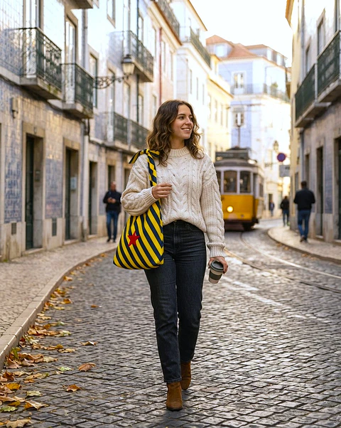 Lola bag | Riscas | Diagonal | Laranja e amarelo - COPIE