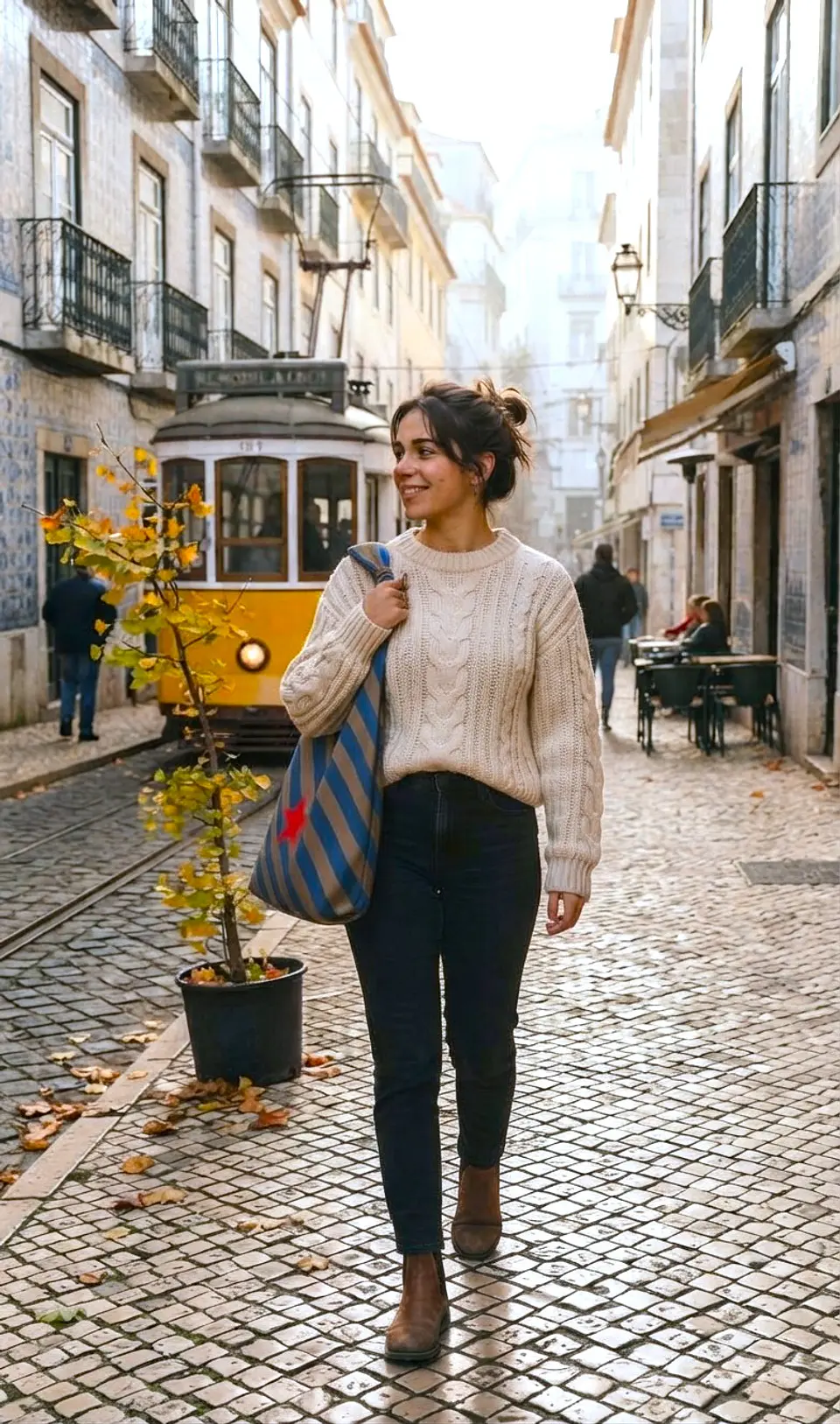 Lola bag | Riscas | Diagonal | Azul e castanho 1