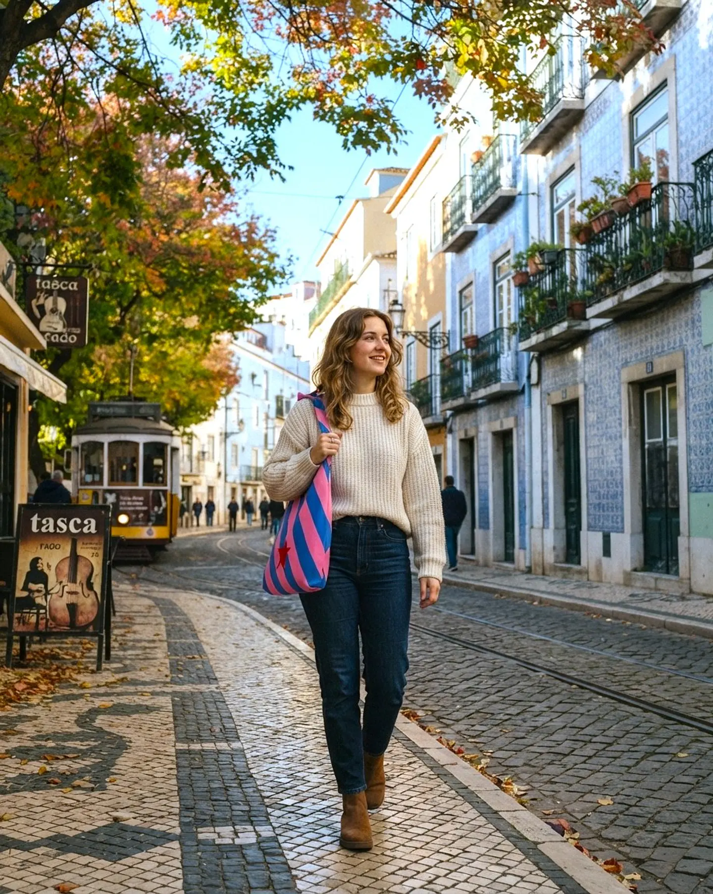 Lola bag | Riscas | Diagonal | Azul e rosa 2