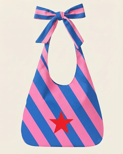 Lola bag | Riscas | Diagonal | Azul e rosa