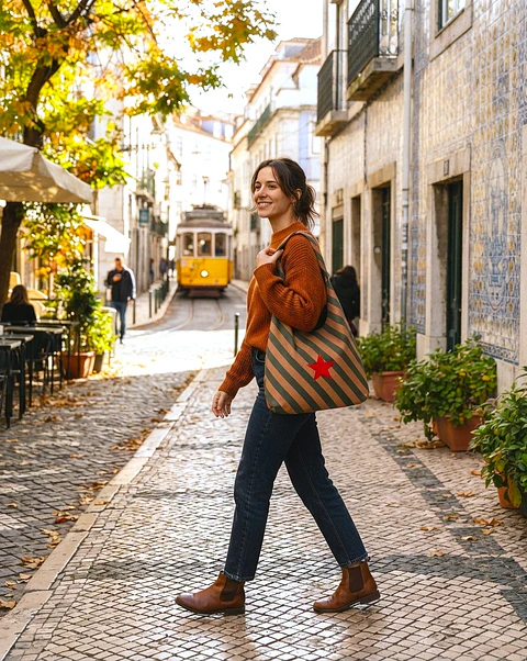 Lola bag | Riscas | Diagonal | Verde e castanho