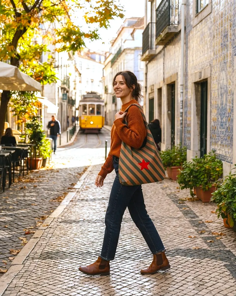Lola bag | Riscas | Diagonal | Verde e castanho 1