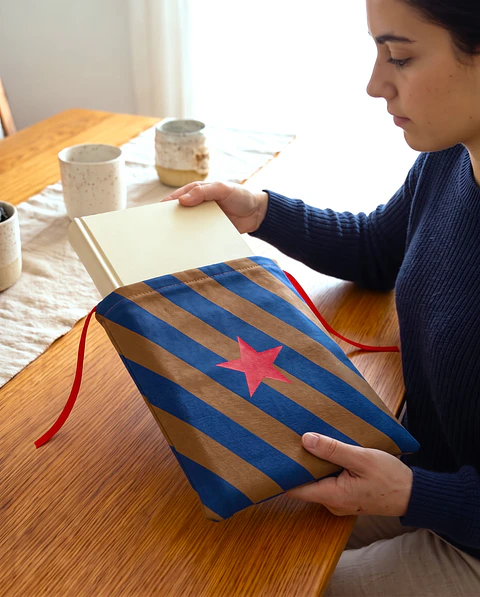 Bolsa livros e e-book | Riscas | Diagonais | Azul e castanho