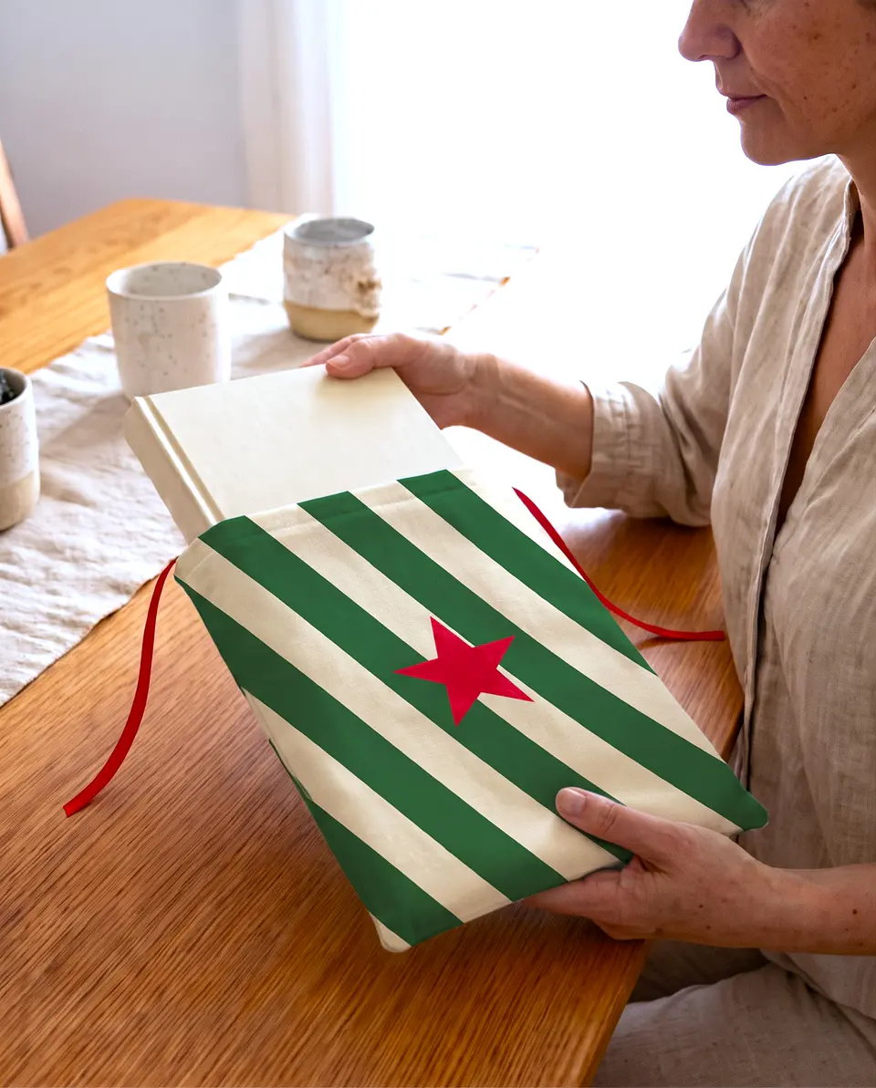 Bolsa livros e e-book | Riscas | Diagonais |  Verde e creme 1