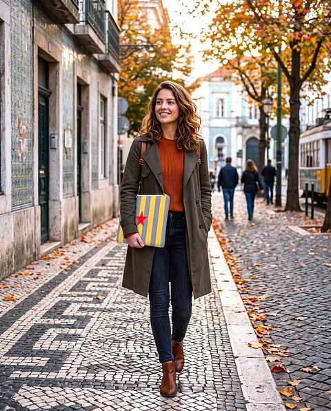 Bolsa portátil | Riscas | Horizontais | Cinza e amarelo