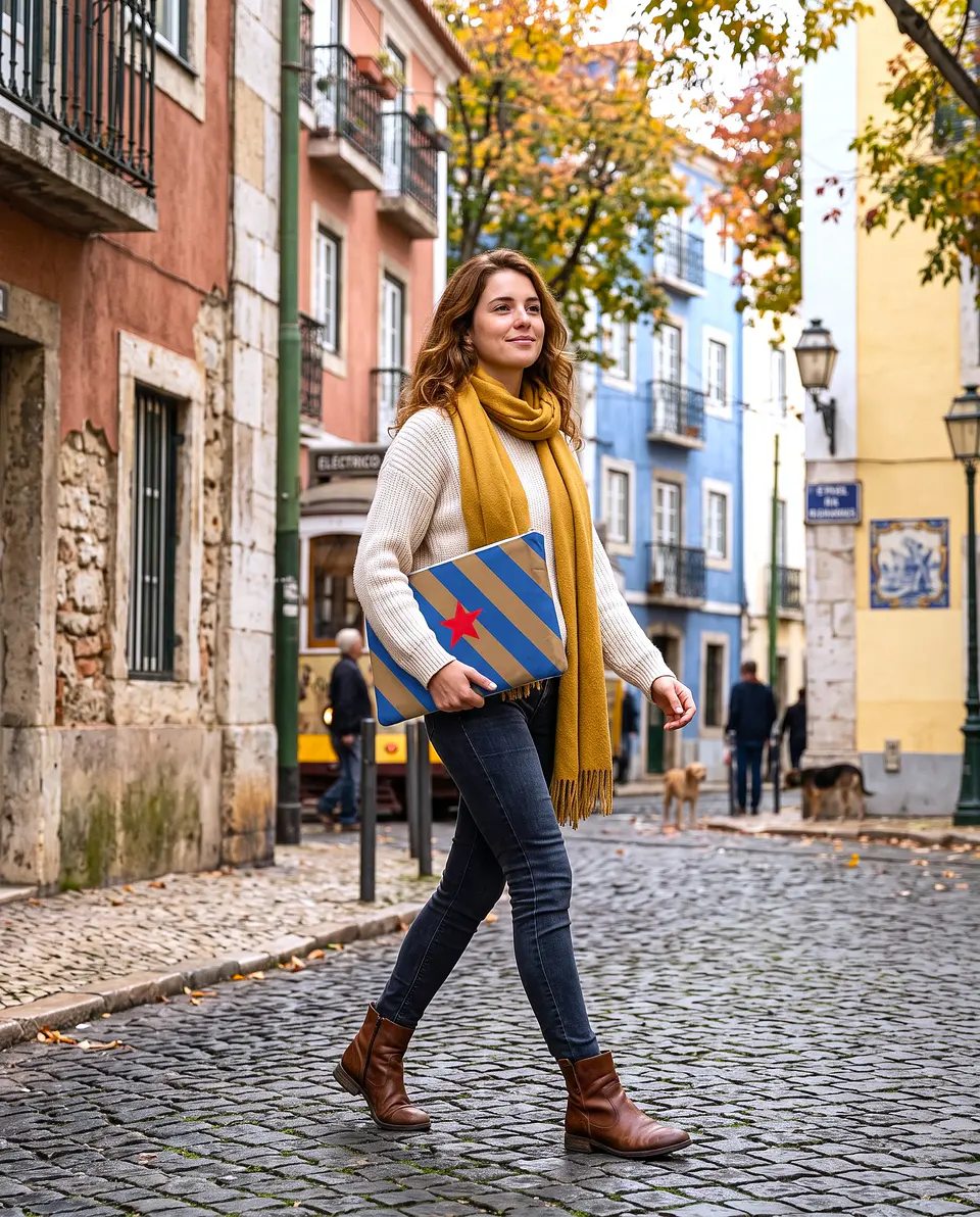 Bolsa portátil | Riscas | Horizontais | Azul castanho 1
