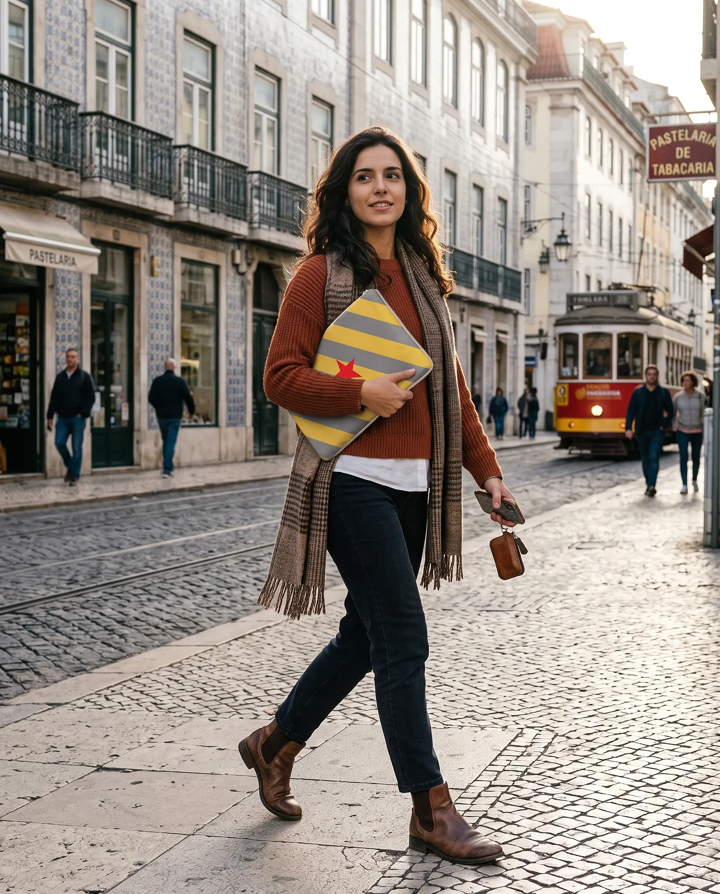 Bolsa portátil | Riscas | Horizontais | Cinza amarelo 2