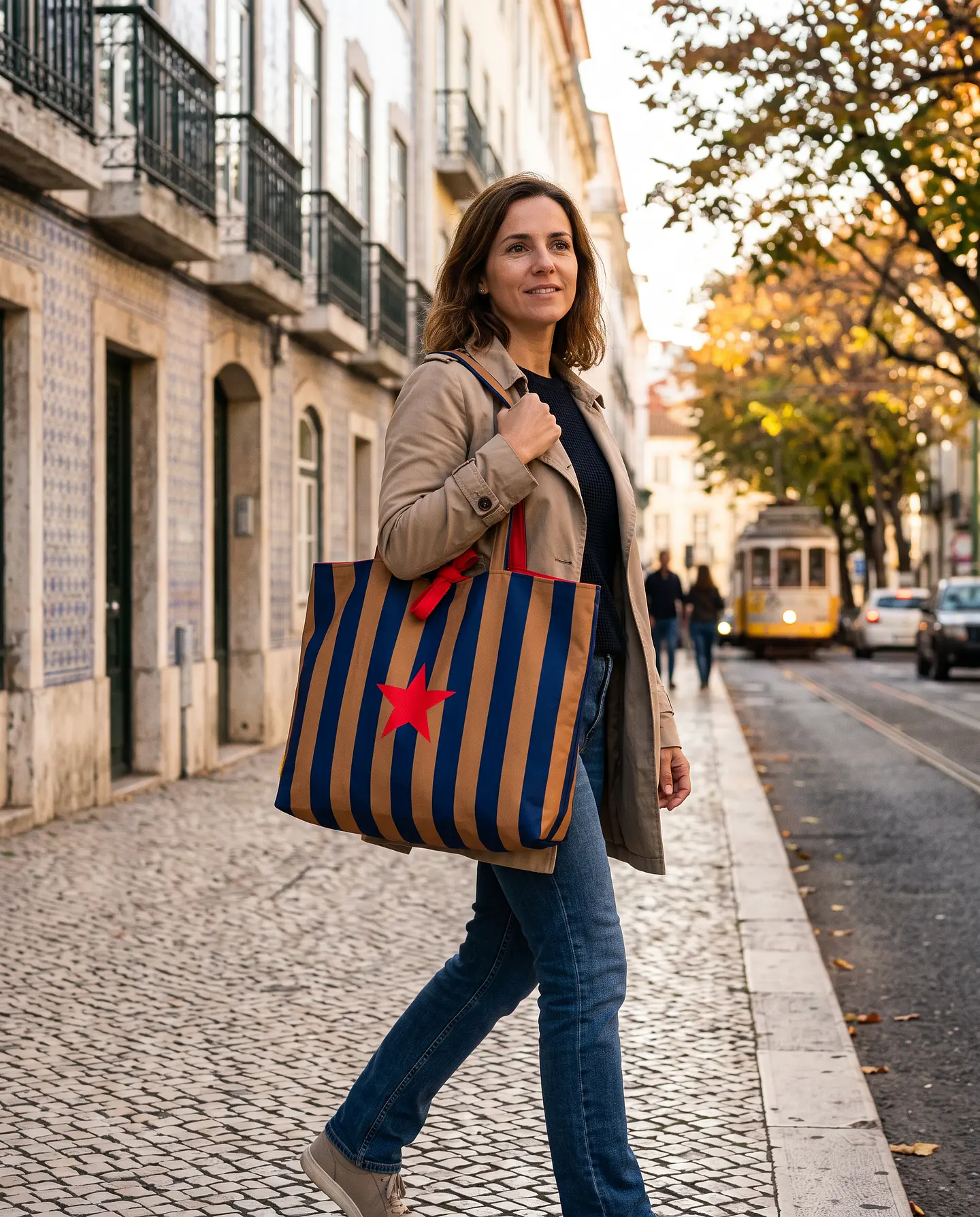 Sasha shopper | Riscas | Horizontais | Azul castanho 1