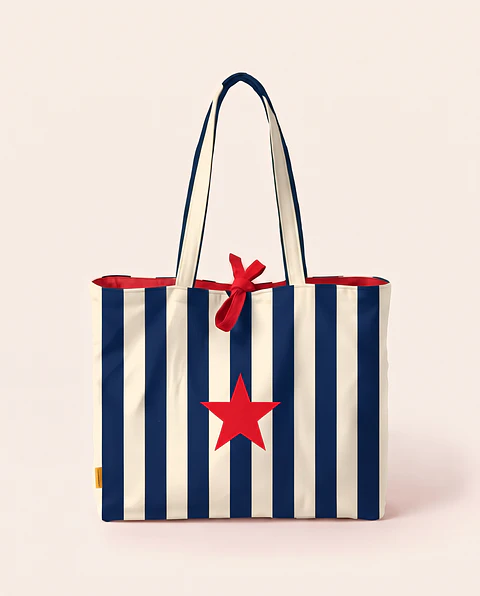 Sasha shopper | Riscas | Horizontais | Azul escuro