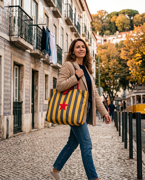 Sasha shopper | Riscas | Horizontais | Cinza amarelo
