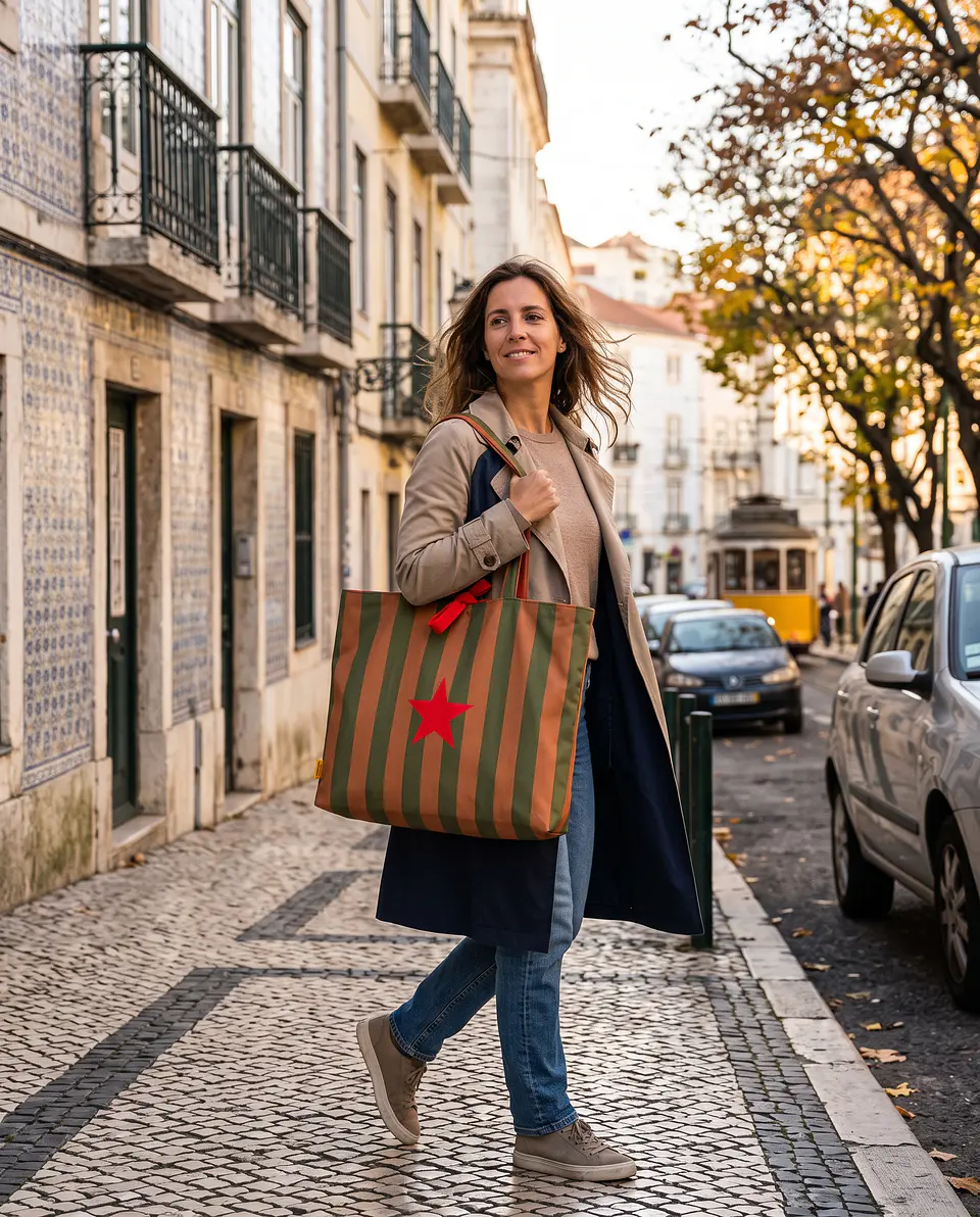 Sasha shopper | Riscas | Horizontais | Verde e castanho 2